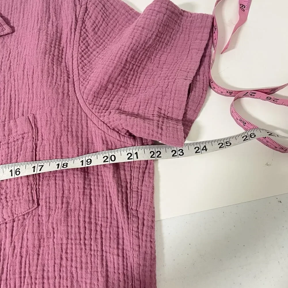 J. Crew Double Gauze Button Down Shirt Mens Size L Pink Cotton Short Sleeve